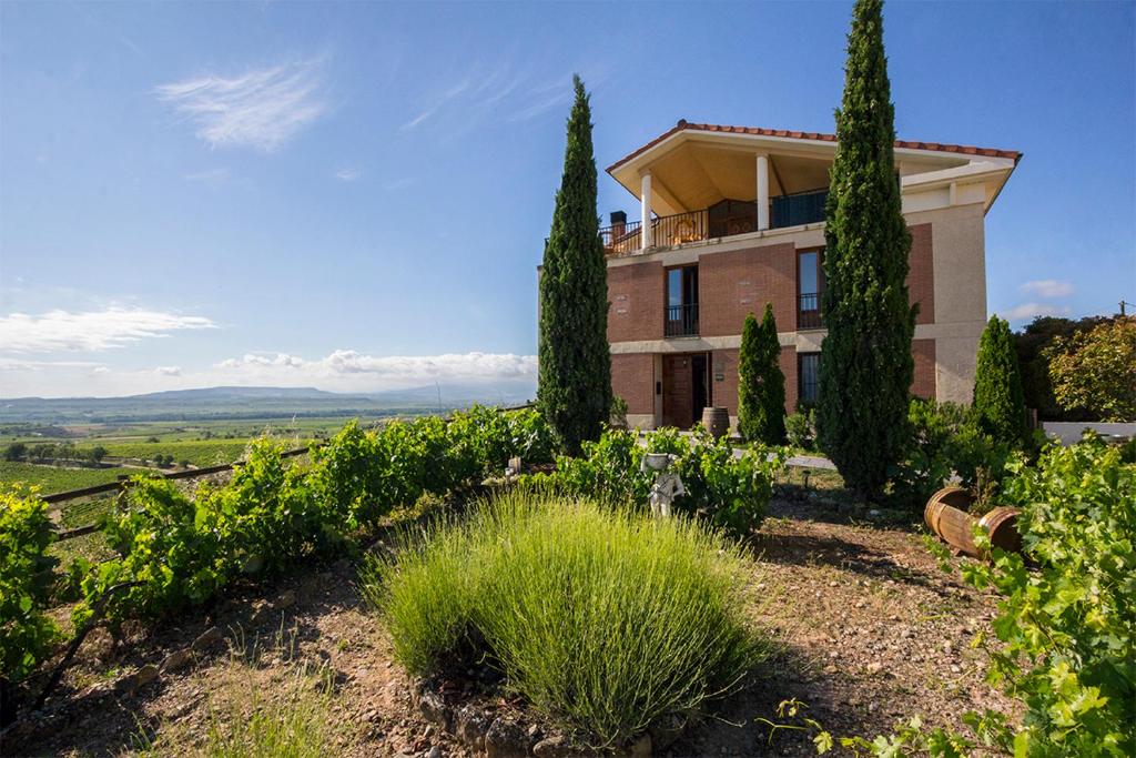 a house on a hill with trees and bushes at Mar de viñas in San Asensio