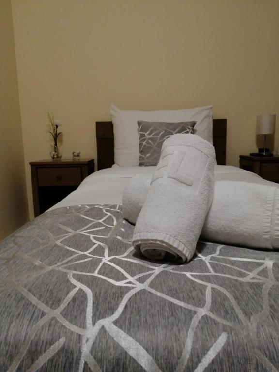 Postel nebo postele na pokoji v ubytování Apartmani CENTAR- Smederevo