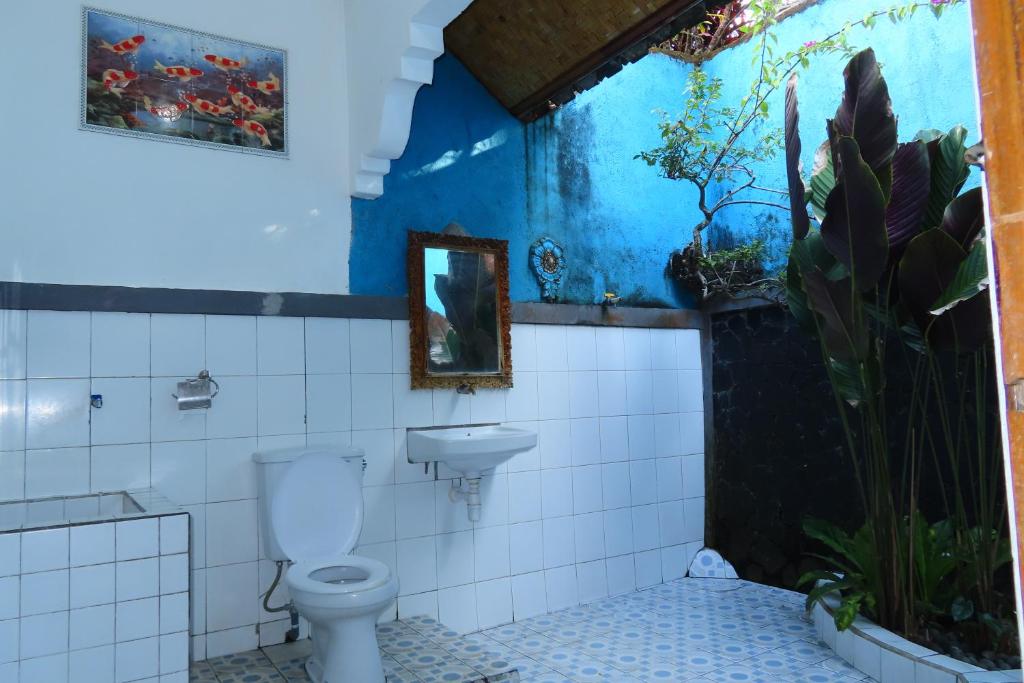 a bathroom with a toilet and a sink at Pondok Lembah Dukuh Homestay in Tirtagangga