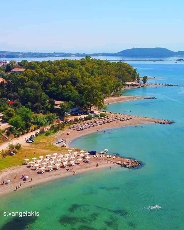 z powietrza widok na plażę z parasolami w wodzie w obiekcie The Best Offer w Prewezie