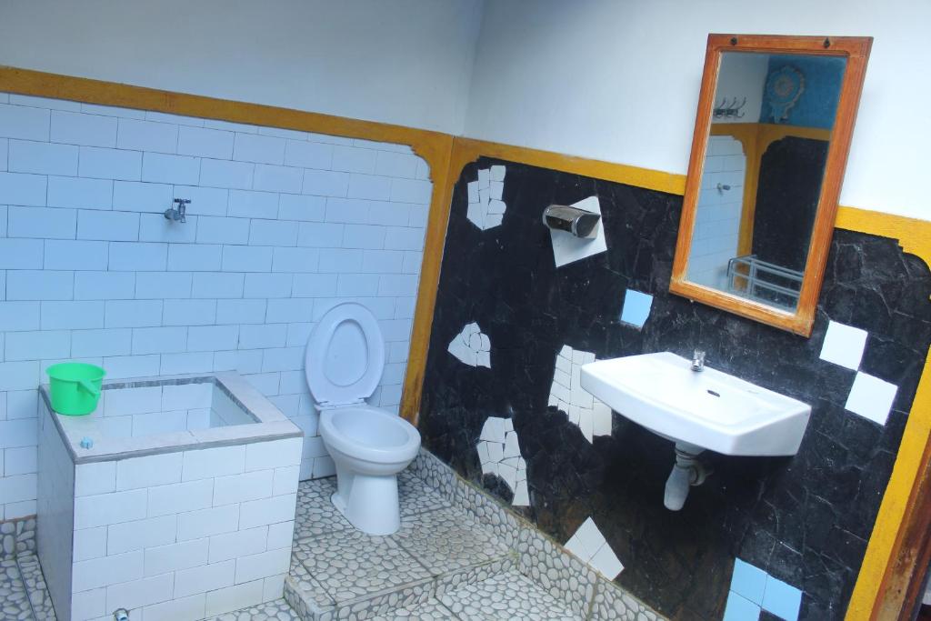 a bathroom with a toilet and a sink at Pondok Lembah Dukuh Homestay in Tirtagangga