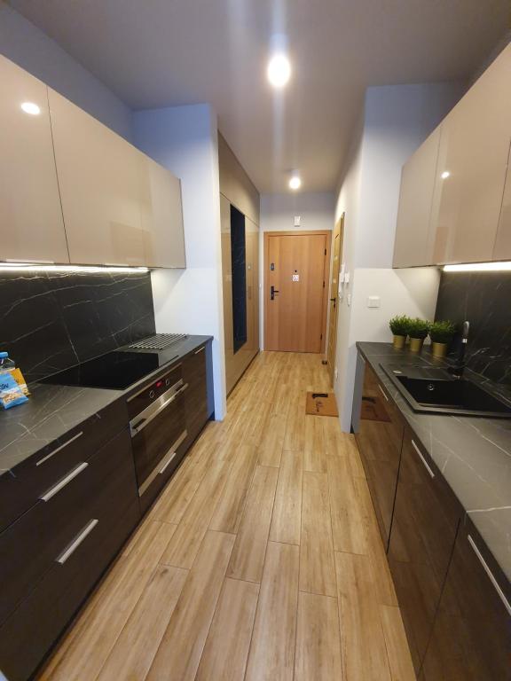 Kuchyňa alebo kuchynka v ubytovaní Apartamenty Ceglana Park -parking w hali garażowej- piękne nowe osiedle