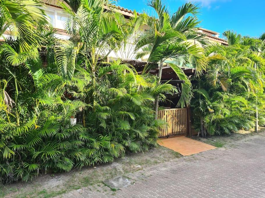 a house with a bunch of palm trees and a gate at Vilage novo em praia do forte 4 in Praia do Forte