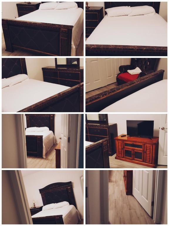 a collage of four different pictures of a bedroom at A beautiful queen bedroom in Orlando