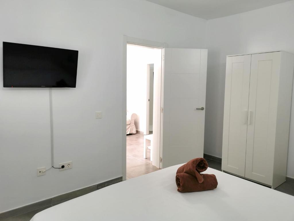 Televízia a/alebo spoločenská miestnosť v ubytovaní Apartamentos Anjomacar A