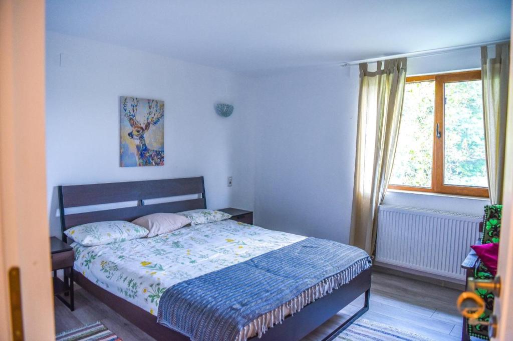 a bedroom with a bed and a window at Pensiunea Silva Home in Luncaviţa