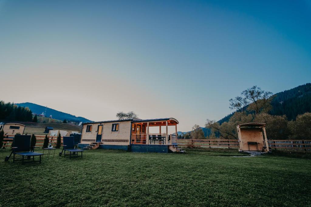 a large yard with a house in the background at La Casuta din Ciocanesti Exclusive in Ciocăneşti