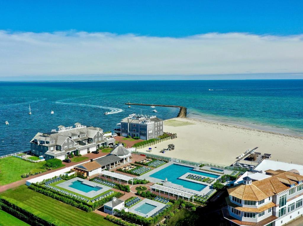 an aerial view of a resort and the beach at Wychmere Beach Club in Harwich Port