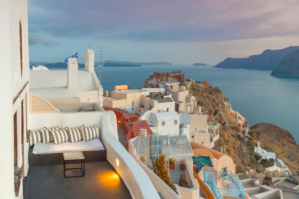 a view of the amalfi coast with the ocean at Sophia Privilege in Oia