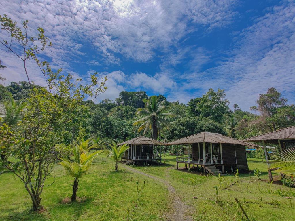 um grupo de cabanas num campo com árvores em Posada Don Aí em El Valle