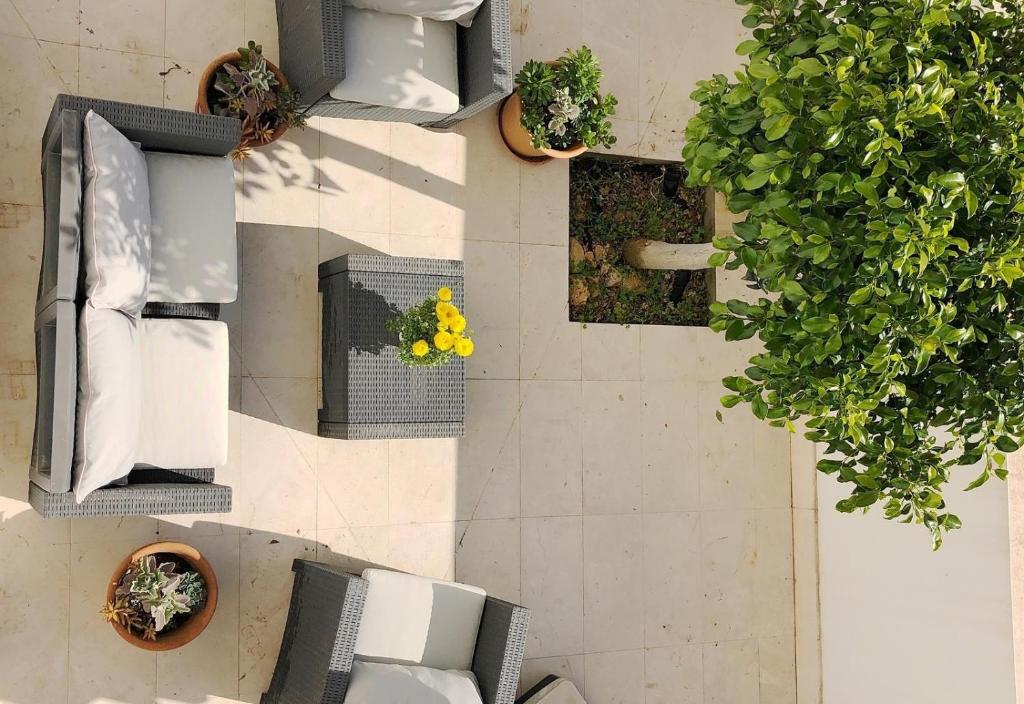 A garden outside Sea View House with terrace