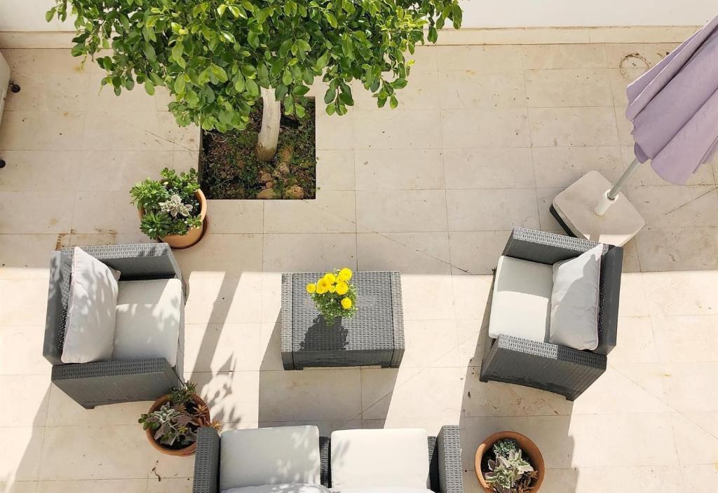A seating area at Sea View House with terrace