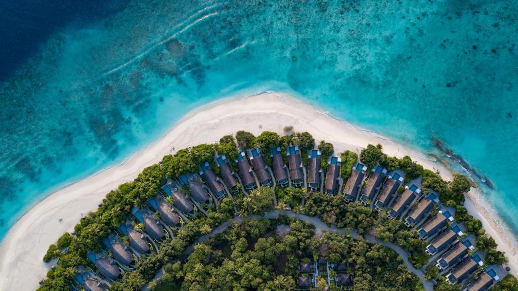 an aerial view of an island in the ocean at Furaveri Maldives in Raa Atoll