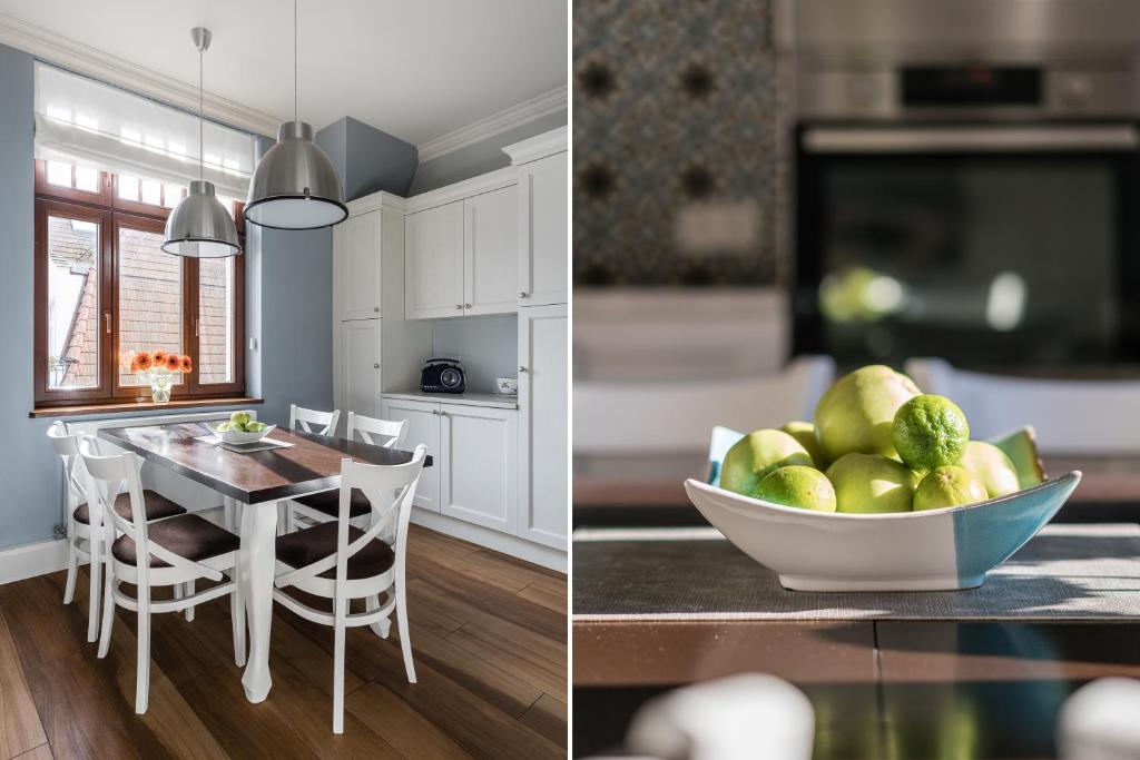 Kuchyňa alebo kuchynka v ubytovaní Sanhaus Apartments - FANTAZJA - Apartament z dwoma balkonami - 100 m2