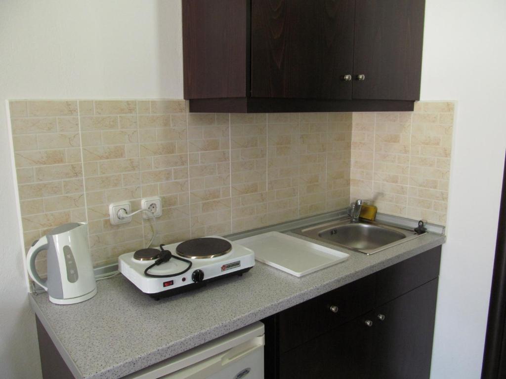 Kuchyň nebo kuchyňský kout v ubytování Rio Hotel