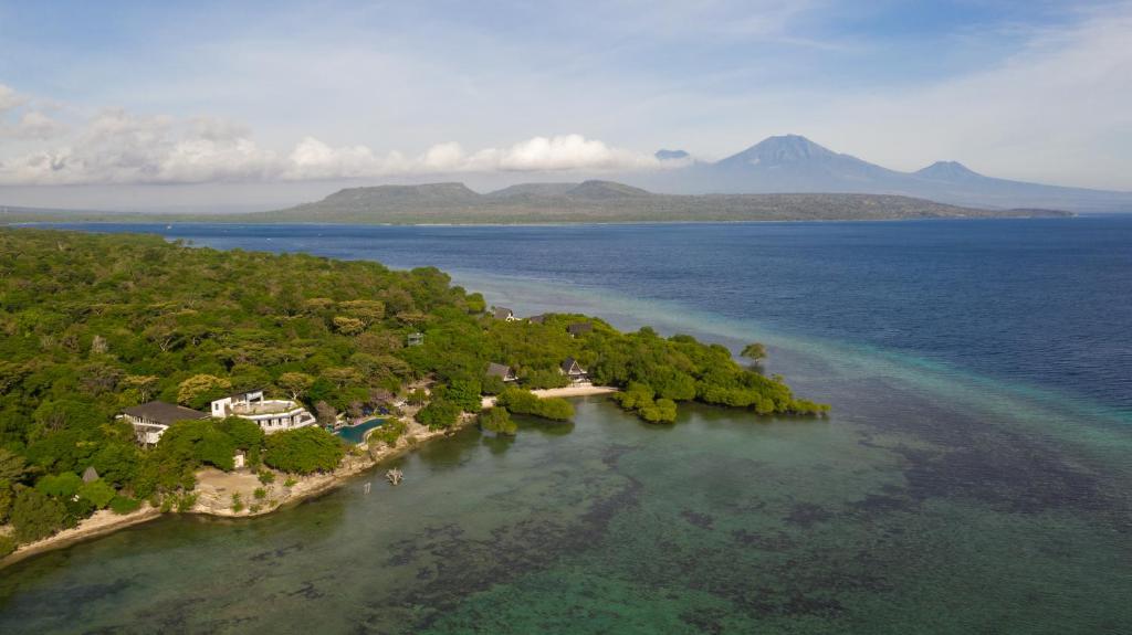 an aerial view of an island in the ocean at Plataran Menjangan Resort and Spa - CHSE Certified in Banyuwedang