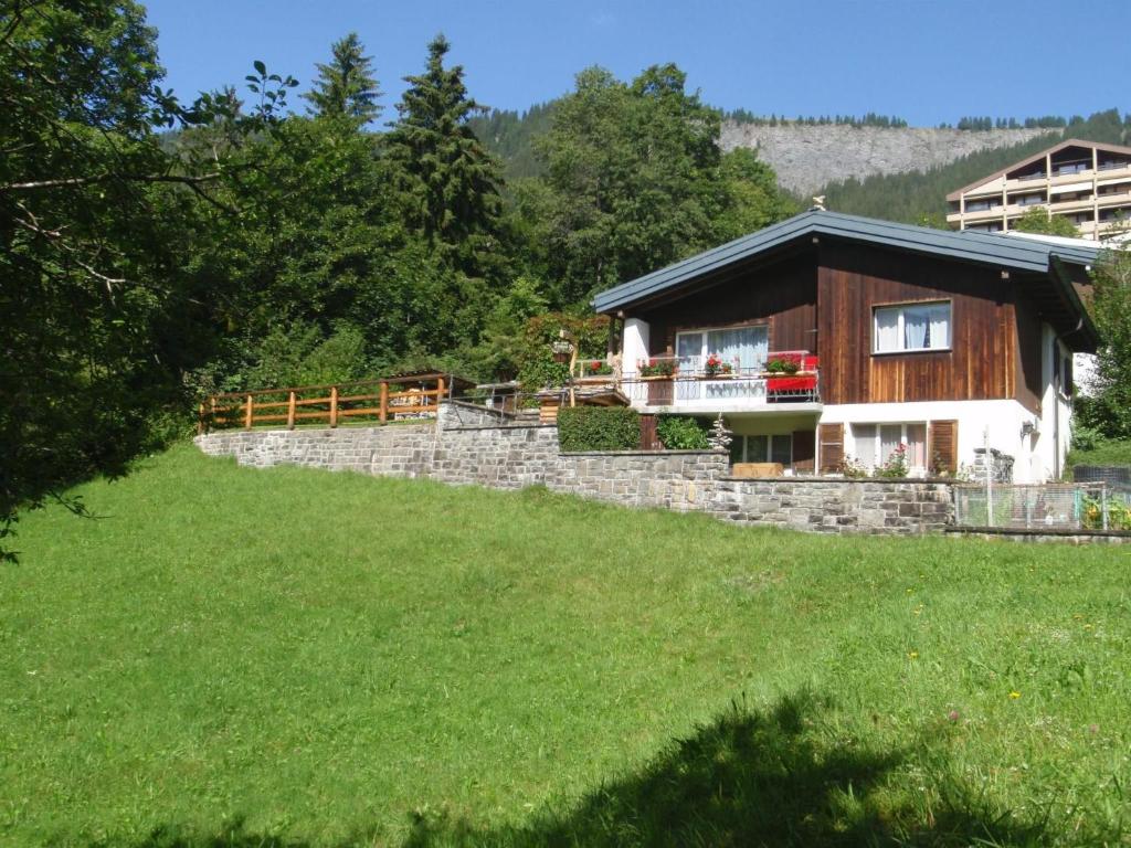 a house on top of a hill with a green field at Apartment Schwalbe by Interhome in Adelboden