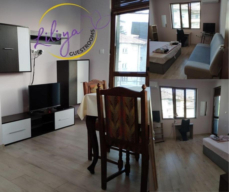 two pictures of a living room and a bedroom at LILIYA Apartment in Pleven