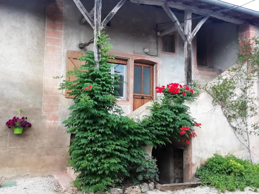 a house with red flowers on the side of it at La Maison MOJA in Préty