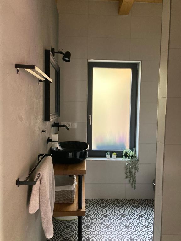 bagno con lavandino e finestra di Chata v Beskydech a Rožnov pod Radhoštěm