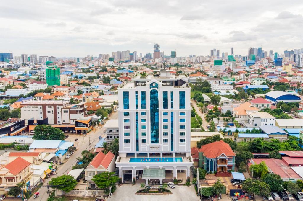 an aerial view of a city with buildings at Ban Ban Hotel in Phnom Penh