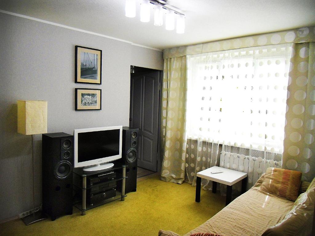クリンにあるChaykovsky Apartment KLINのリビングルーム(テレビ、ソファ付)