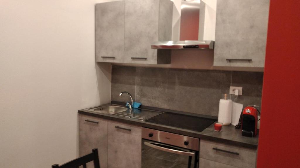 una piccola cucina con lavandino e piano cottura di casa serrati(locanda la cascina)camera con bagno privato ma cucina in comune a San Giuliano Milanese