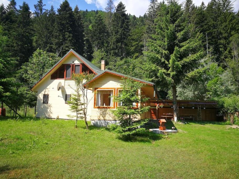 a small house in the middle of a field at Cabana La Bunici in Piatra Neamţ