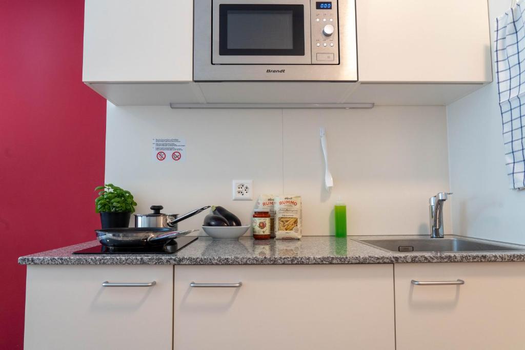 Kuchyň nebo kuchyňský kout v ubytování Anstatthotel Horw - self-check-in