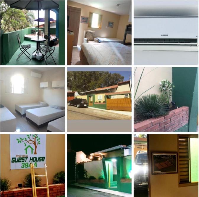 uma colagem de fotografias de diferentes quartos e casas em Hostel Office- Hospedagem Climatizada quartos e apartamentos privativos em Extrema