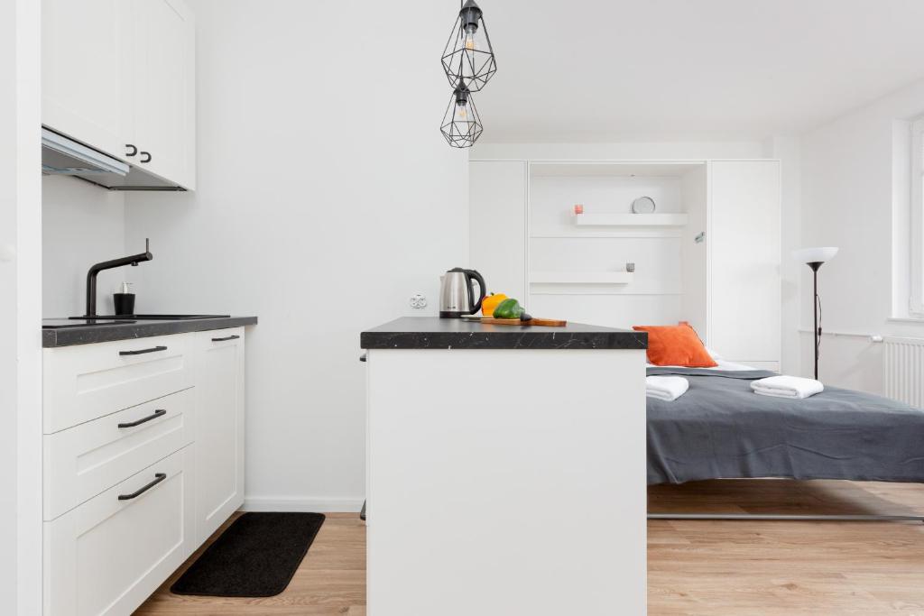 Kuchyň nebo kuchyňský kout v ubytování Studio Apartment Ochota Siemieńskiego by Noclegi Renters
