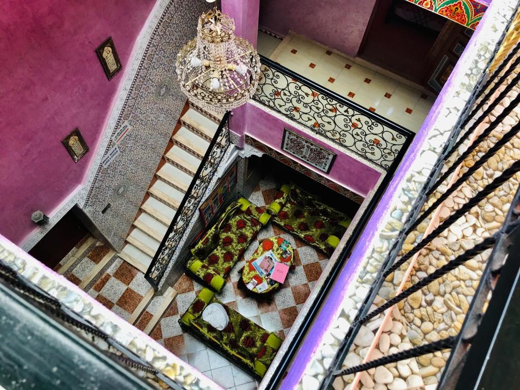 an overhead view of a table with food on it at Downtown Fez Hostel in Fès