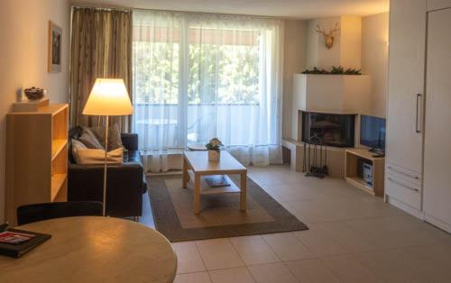 TV a/nebo společenská místnost v ubytování Laax Rancho Studio Apartment