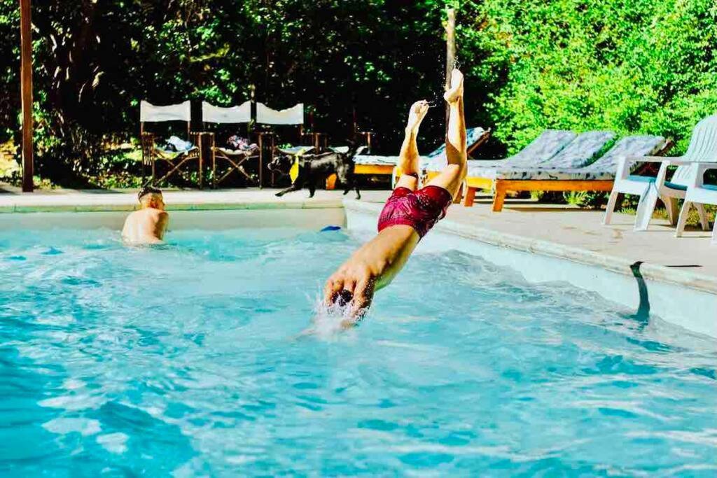 una persona buceando en una piscina en Private guesthouse & pool en Los Cocos