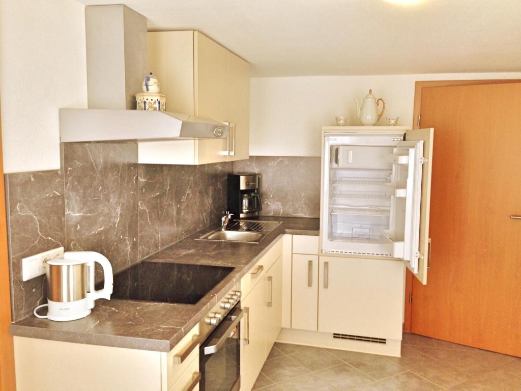Kuchyň nebo kuchyňský kout v ubytování Hotel Garni Goldene Traube