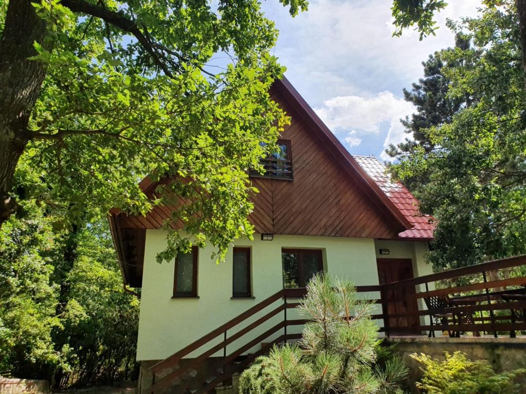 una casa con techo marrón en Zelený dom, en Modra