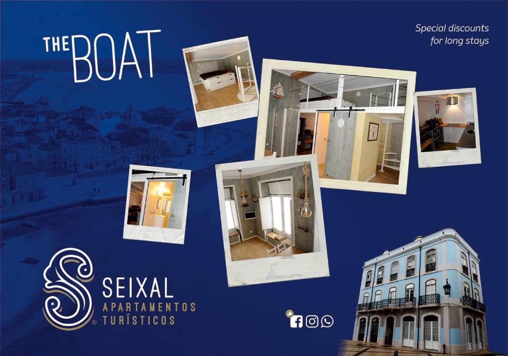 a collage of different pictures of a building at THE BOAT Apartamento Temático in Seixal