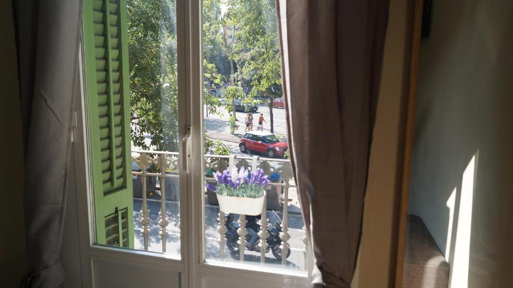 a window with a pot of flowers on a balcony at Good-Home Paseo de Gracia in Barcelona