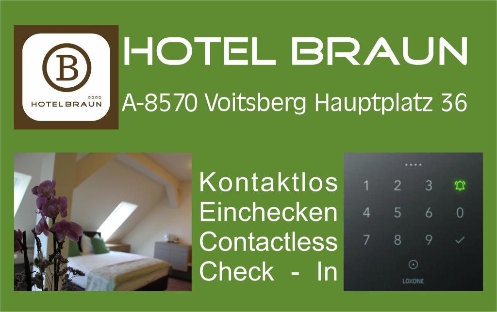 a sign for a hotel bran with a calendar at Hotel Braun in Voitsberg