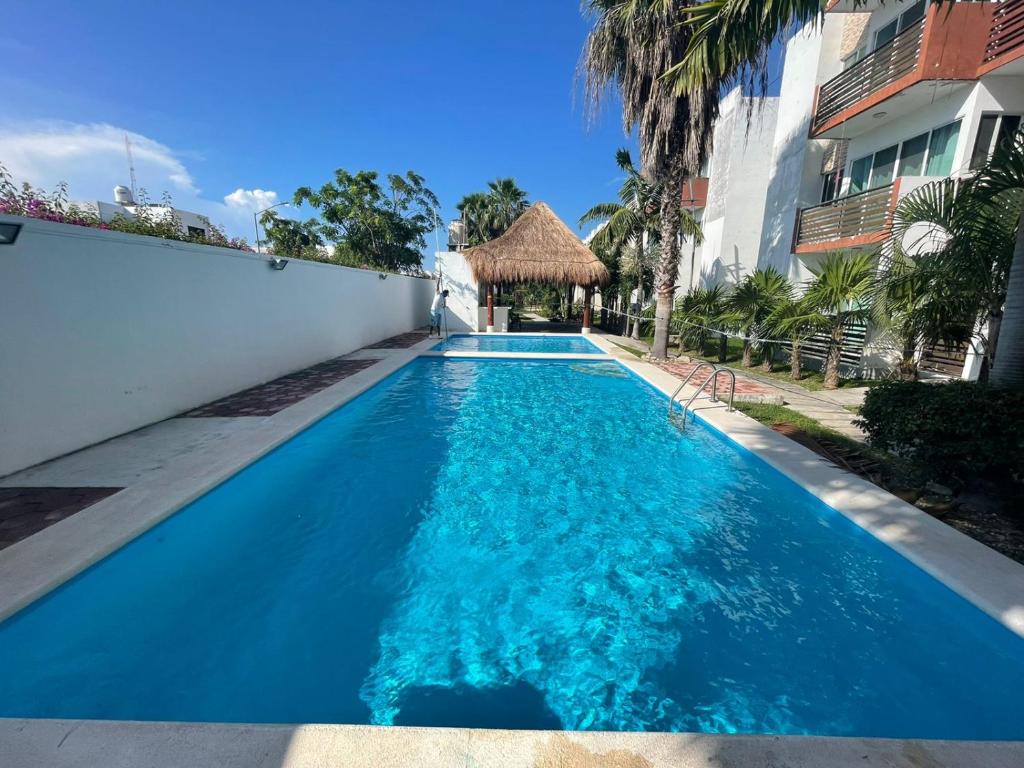 a swimming pool next to a building at Departamento "Sparanise" in Playa del Carmen