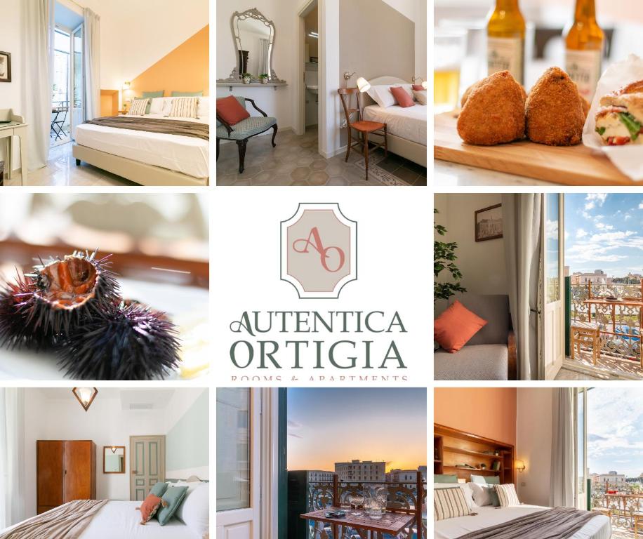 a collage of photos of a hotel room at Autentica Ortigia in Syracuse