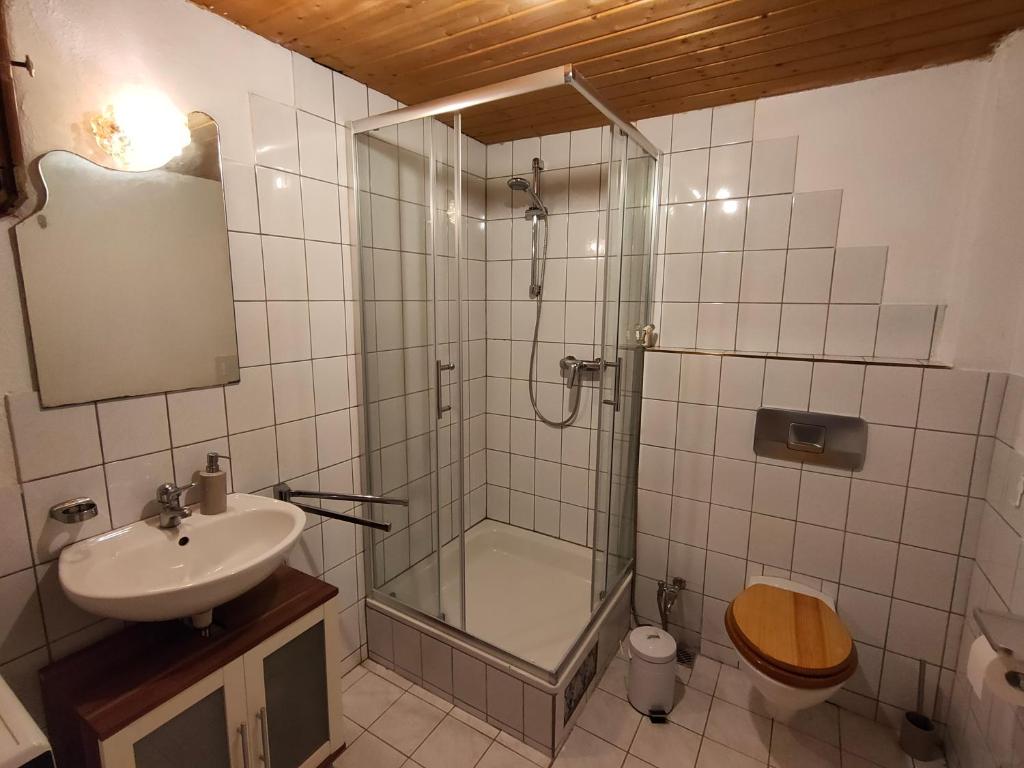 Ein Badezimmer in der Unterkunft Gemütliche Ferienwohnung mit Kamin und Garten