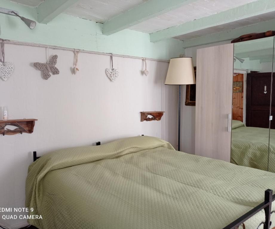 a bedroom with a bed and a mirror at AL CORNIOLO in Zerba