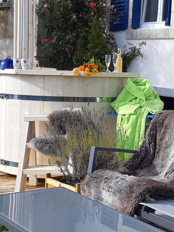 Χώρος καθιστικού στο Gîte La Fabrique bain nordique & sauna , raquettes des neiges