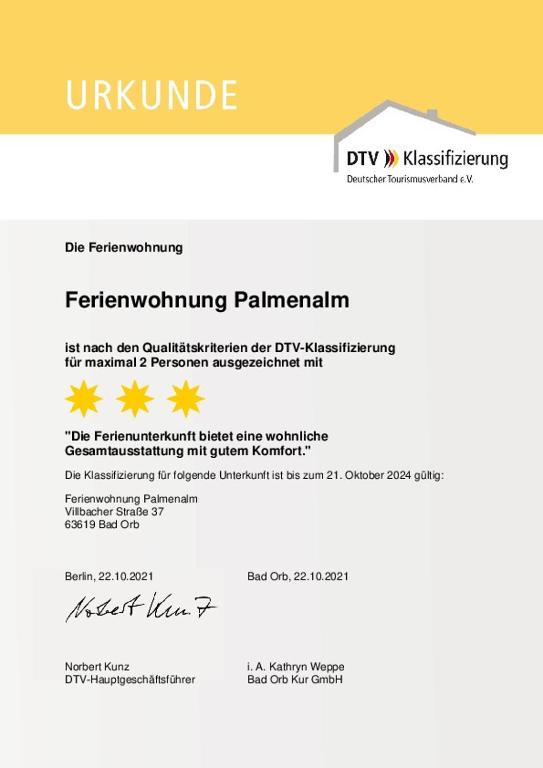 Certifikát, hodnocení, plakát nebo jiný dokument vystavený v ubytování Ferienwohnung Palmenalm
