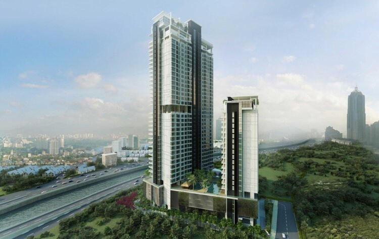 a rendering of a tall building next to a highway at 188 Suites KLCC by CoBNB in Kuala Lumpur