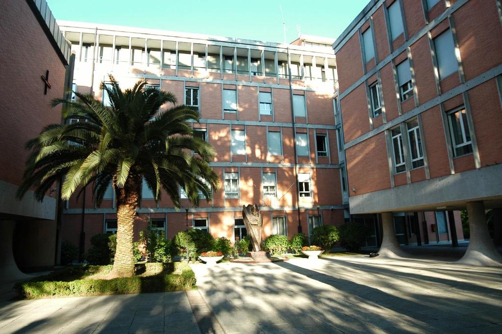 a palm tree in front of a large building at Casa per Ferie JPII Dom Polski in Rome