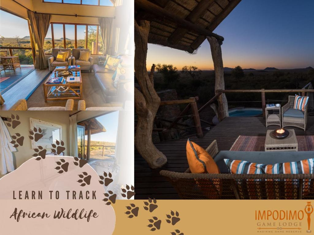 a collage of two pictures of a house at Impodimo Game Lodge in Madikwe Game Reserve