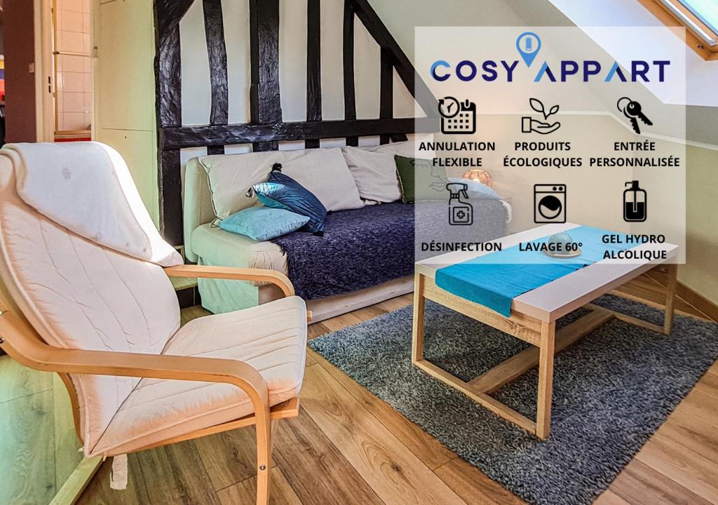 um quarto com uma cadeira e uma cama em Cosy'Appart - LE GERVAIS em Rouen