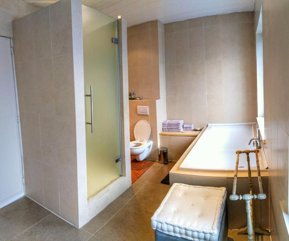 La salle de bains est pourvue d'une baignoire et de toilettes. dans l'établissement The White Door, à Aalst